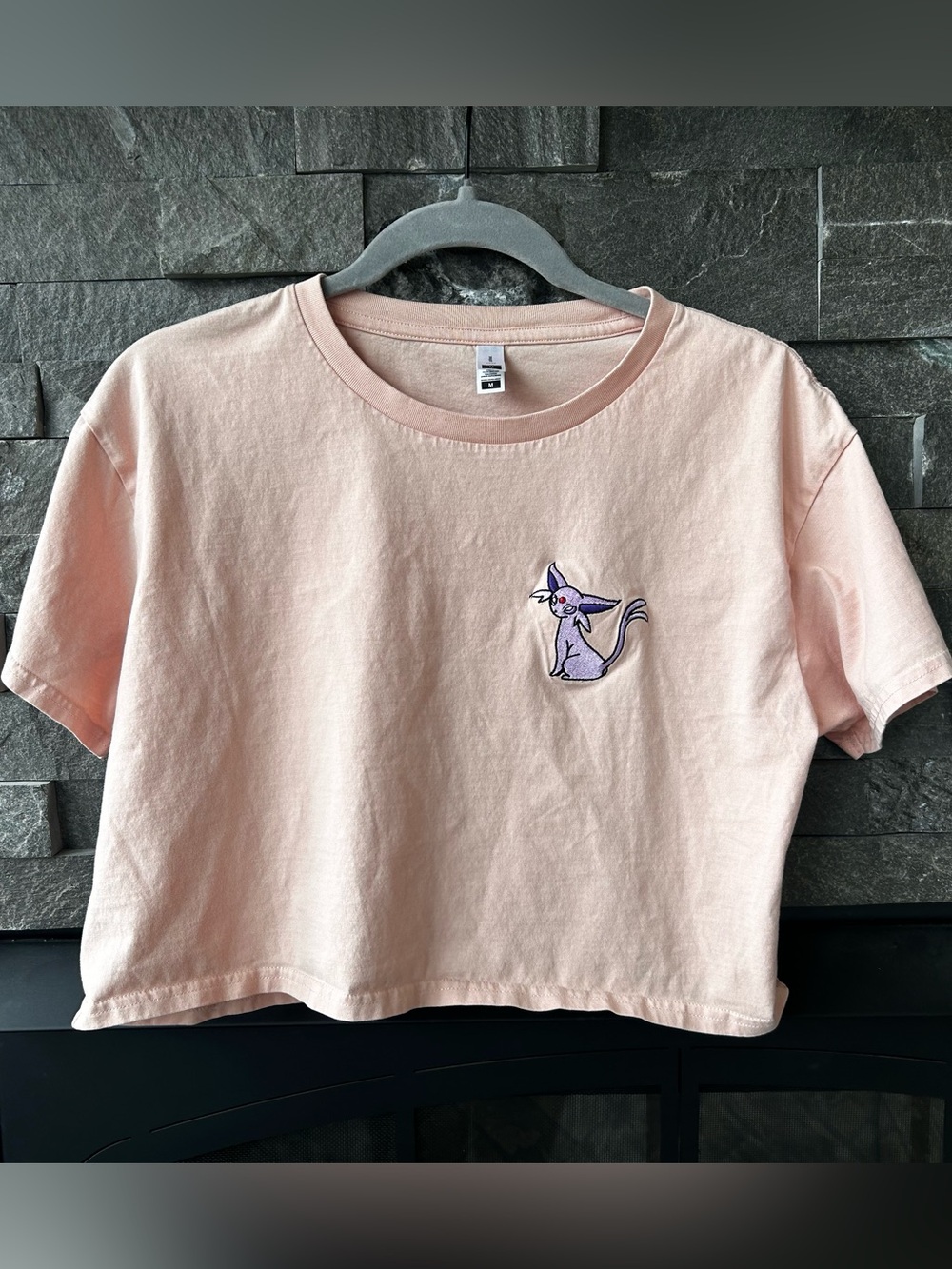 Pastel Pink Espeon Embroidered Crop Tee